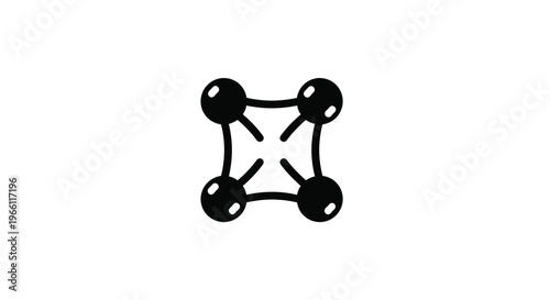 A simple black graphic depicts a square formed by interconnected circles and lines resembling a network high quality professional detailed modern