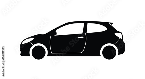 A sleek black silhouette of a modern hatchback car is displayed with an open driver s side door high quality professional