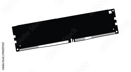 A black and white silhouette showcases a computer ram module isolated on a white background emphasizing its form high quality professional