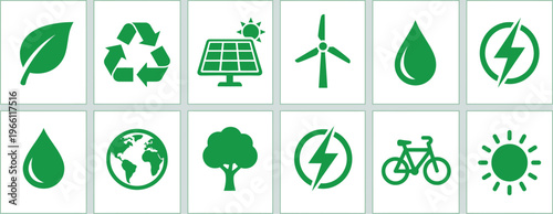 Sustainability and Renewable Energy Icon Set for Environmental Awareness Eco Branding Climate and Green Design Use