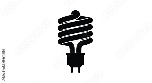 A stark black silhouette depicts a compact fluorescent lamp commonly known as a curly light bulb on a white background
