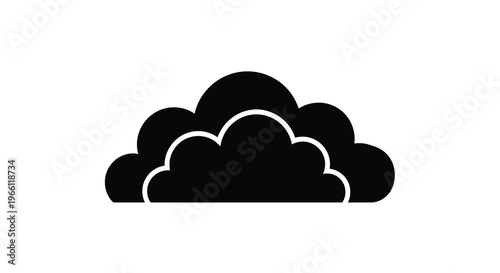 A simple black silhouette depicts a puffy cloud shape with a white outline isolated on a white background high quality professional