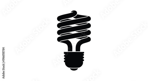 A stark black silhouette depicts a compact fluorescent lamp showcasing its coiled design and standard screw base high quality professional detailed