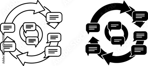 Circular Flow Diagram with Chat Bubbles Representing Communication Cycle Business Process