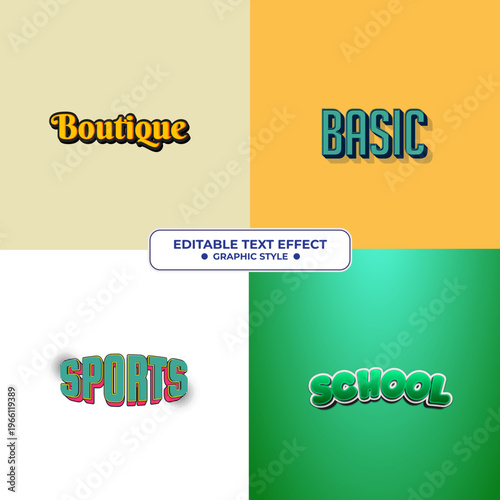 Flat Editable Text Effect Set with Retro 3D Graphic Styles