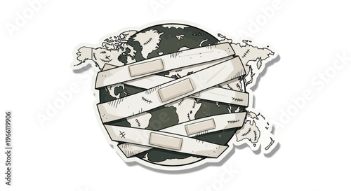 Muted world map, bound globe, restricted earth, wrapped planet