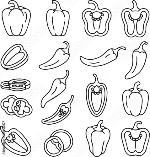 Create kinds of Pepper elements set outline sketch vector illustration No Background