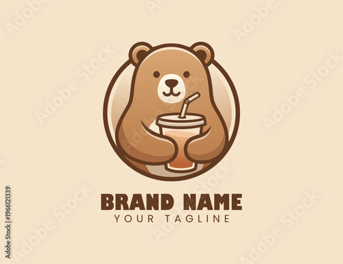 logo or icon of a bear drinking juice illustration design