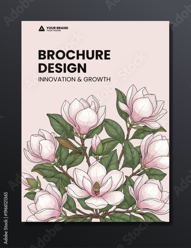 magnolia flower background illustration flyer template design