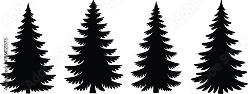 Pine tree silhouette set featuring evergreen forest elements for nature design winter landscape decoration and botanical vector illustration collection