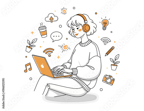 background of woman working illustration design