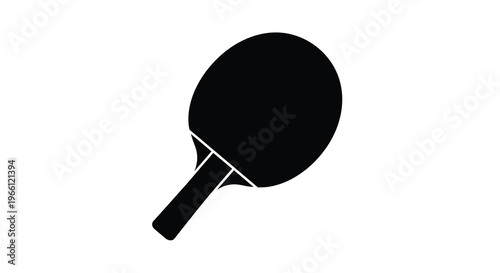 A simple monochromatic image displays a black silhouette of a table tennis paddle against a white background high quality professional detailed