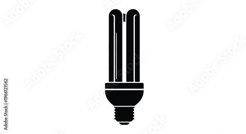 A stark black silhouette depicts a compact fluorescent lamp showcasing its coiled tube design and screw base high quality professional detailed