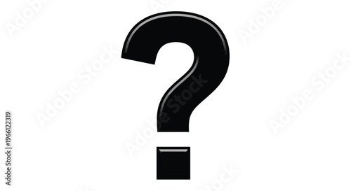 A stark black question mark dominates a white background representing uncertainty inquiry and the search for answers high quality professional detailed