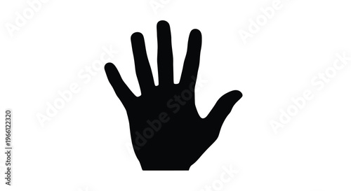 A stark silhouette of a human hand is displayed with all fingers extended showcasing a simple graphic form high quality professional
