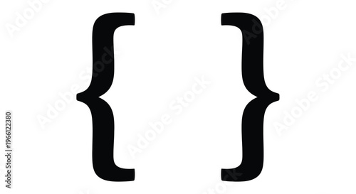 This image displays a simple black graphic of opening and closing curly braces commonly used in programming high quality professional detailed
