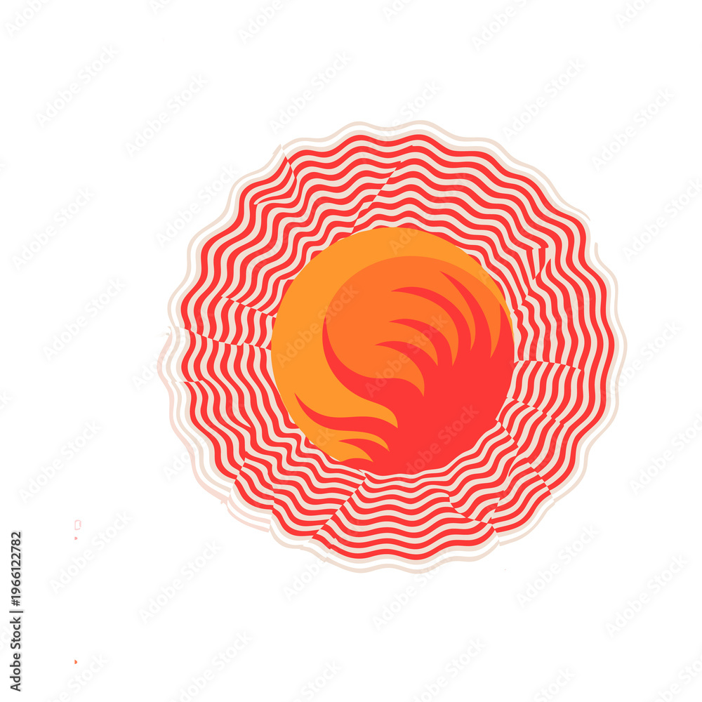 Fototapeta premium Abstract sun with wavy pattern, vibrant red and orange colors creating a dynamic and eye-catching design.