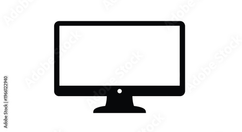 A simple black silhouette of a modern computer monitor with a blank white screen displayed high quality professional detailed elegant stylish