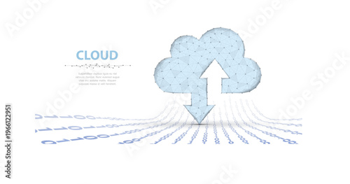 Cloud with upload and download arrows in sketch style. Data transfer, cloud storage, online backup, digital sync, internet service, technology concept. Vector illustration