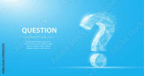Glowing question mark in digital particles. Inquiry concept, problem solving, uncertainty, support service, FAQ symbol, information search, future technology idea. Vector illustration