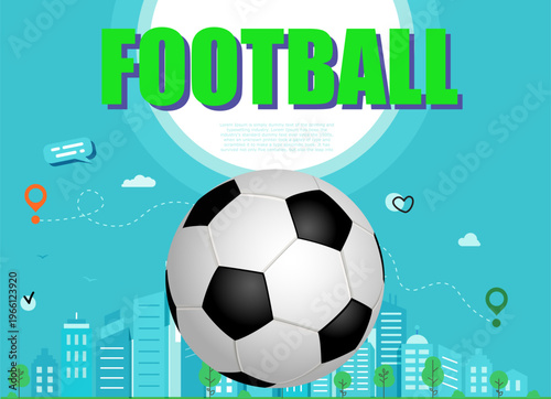 silhouette, soccer ball. Soccer Template design , Football banner, Sport layout design. city blue. vector illustration