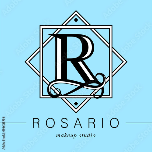 Logo, capital letter R. There is a botanical monogram in two squares - R. with organic plant elements. Vector design. beauty salon. for a tattoo studio.