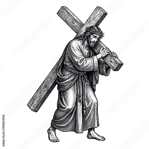 Jesus Christ Way of the Cross Engraving Illustration