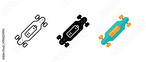 Electric skateboard icons with battery symbol for modern transportation and technology