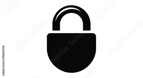 A simple black silhouette depicts a padlock symbolizing security protection and access control in a digital world high quality professional detailed