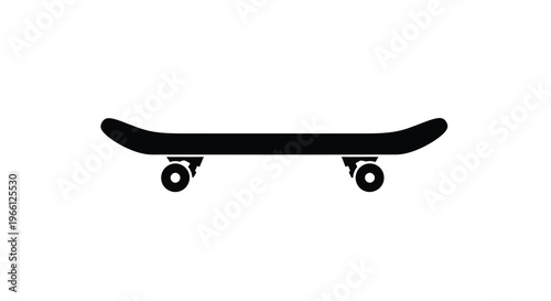 A simple black silhouette depicts a skateboard with four wheels showcasing its curved deck and basic form high quality professional detailed