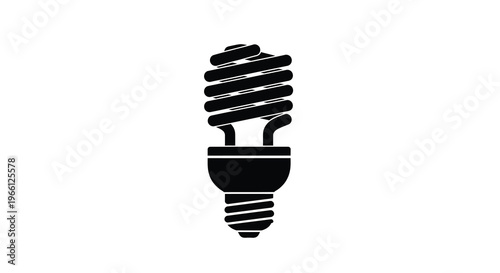 A stark black silhouette depicts a compact fluorescent lamp commonly known as a curly lightbulb on a white background high quality