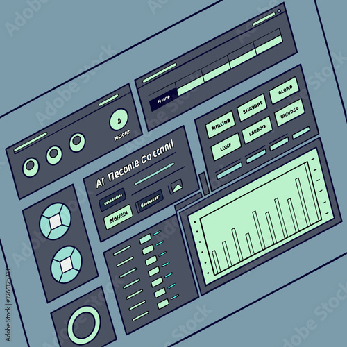 A collection of audio mixing board controls and buttons