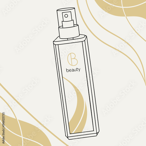 A bottle of beauty product with a spray nozzle