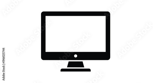 A simple minimalist black silhouette of a modern computer monitor with a stand isolated on white high quality professional detailed elegant