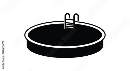 A simple black and white illustration depicts an above ground swimming pool with a ladder for access high quality professional detailed
