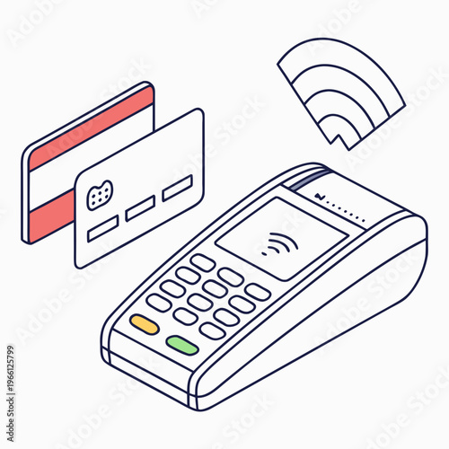 A payment terminal with a card and wifi symbol