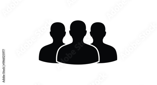 A minimalist black silhouette depicts three human heads aligned closely together suggesting a group or team high quality professional detailed modern