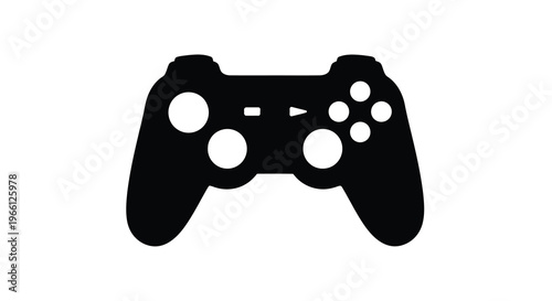 A minimalist black silhouette depicts a modern video game controller showcasing its ergonomic design and button layout high quality professional detailed
