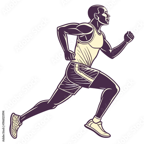 A man is running with his right leg extended