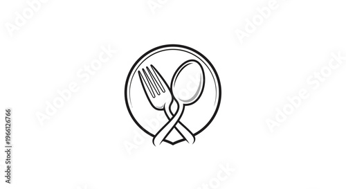 Plate with crossed fork and spoon.