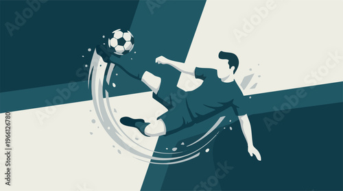 Dynamic illustration of a soccer player performing an acrobatic bicycle kick
