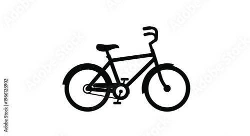 A minimalist black silhouette depicts a classic bicycle showcasing its frame wheels handlebars and pedals high quality professional detailed modern elegant