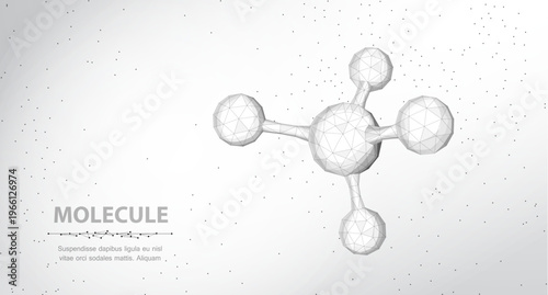 Molecule model on light background. Chemistry structure, scientific research, medical science, atom connection, laboratory education, biotechnology concept. Vector illustration
