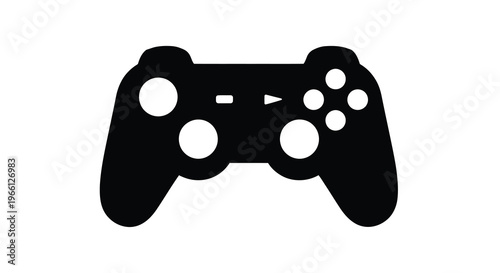 A minimalist black silhouette depicts a modern video game controller with standard button and joystick layouts high quality professional detailed elegant