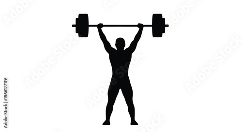 A silhouette of a muscular person successfully completing a weightlifting exercise with a barbell overhead high quality professional detailed modern elegant