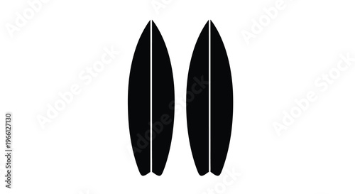A minimalist depiction of two black surfboards against a stark white background showcasing their sleek shapes high quality professional detailed modern