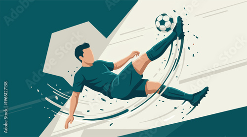Dynamic illustration of a soccer player performing an overhead kick