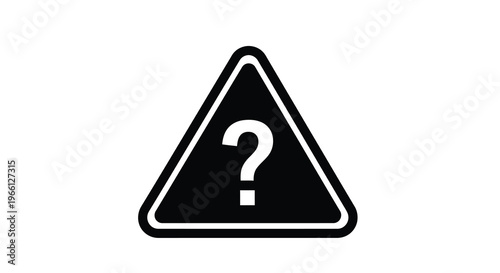 A stark black and white triangular warning sign prominently displays a white question mark suggesting caution or uncertainty high quality professional