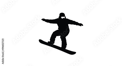 A silhouetted image depicts a snowboarder in mid air actively performing a trick on a snowy slope high quality professional detailed