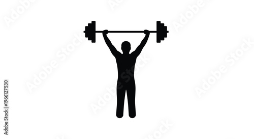 A silhouetted figure is depicted lifting a barbell overhead with arms fully extended symbolizing strength high quality professional detailed modern elegant